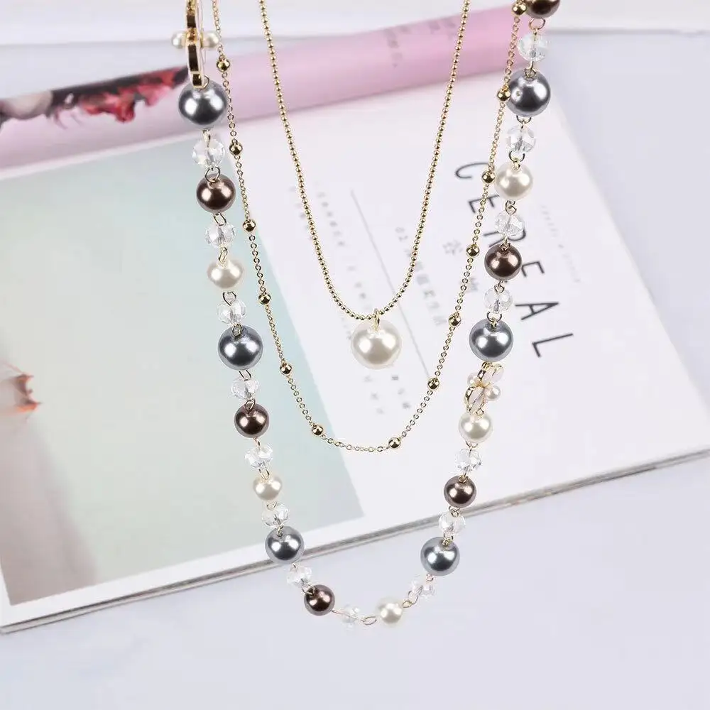 Chaîne de pull avec pétales en perles pour femmes, multicouche, style européen et américain, longue, pour automne et hiver, 2020