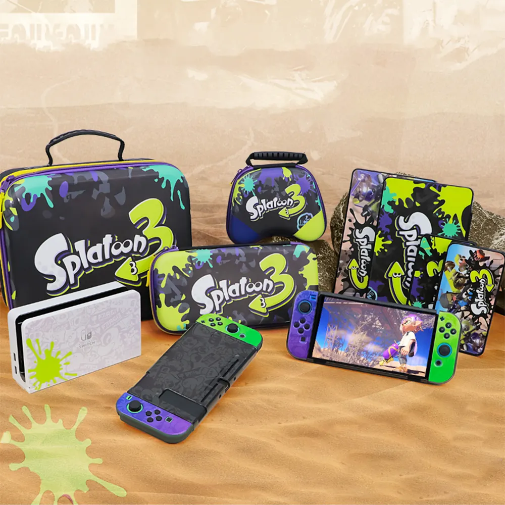 Protective Shell TV Dock Case Cover Game Card Case Storage Bag Splatoon-Ver 3 for Nintendo Switch/OLED Console Accessories