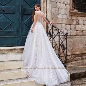 Tulle ชุดเดรสลูกไม้สำหรับงานแต่งงาน,ชุดเดรสสวยหรูยาวถึงพื้นคอกลมแขนกุดสำหรับเจ้าหญิง - Product Image 2