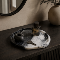 Plateau Organisateur en Marbre Noir Patagonia FANCY STONE, Pierre Naturelle Polie, 15,5 cm, Plateau Décoratif pour Coiffeuse, Décoration Intérieure, Cadeaux