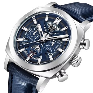 Reloj de Cuarzo Cronógrafo Premium para Hombre, 3 Esferas, 6 Agujas, Resistente al Agua, Esfera Esqueleto, Correa de Cuero, Luminoso, con Calendario - Product Image 2