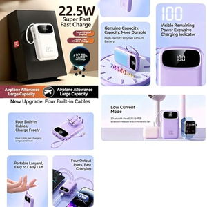 Chargeur portable en promotion, nouvelle mini batterie externe avec écran LED, quatre câbles intégrés, logo OEM, vente en gros de batteries externes - Product Image 4