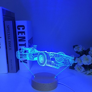 Sportwagen F1 <span class=keywords><strong>3d</strong></span> Illusie <span class=keywords><strong>Lamp</strong></span> Voor Kind Slaapkamer Nachtlampjes Veranderende Sfeer Houten Led Nachtlampje Supercar Dropship - Product Image 3