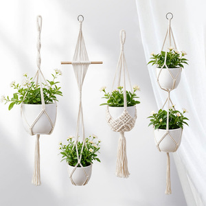 Panier suspendu en coton tissé pour plantes, style rétro bohème, pour jardin et balcon, support pour plantes vertes, lot de 4 styles - Product Image 5