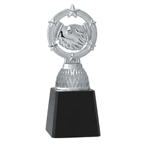 Trophée de handshake avec design d'anneau étoilé en finition or, argent, bronze sur base noire Modèle 764 A B C - Product Image 1