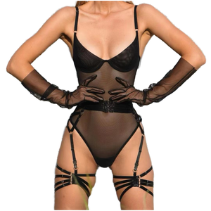 Conjunto de lencería sexy de encaje para mujer, talla XL, <span class=keywords><strong>precio</strong></span> al por mayor, sujetador push-up fino de poliéster sin costuras con control medio y diseño hueco - Product Image 2