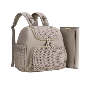 <span class=keywords><strong>Sac</strong></span> à dos à langer portable Deellt Fashion en polyester marron tressé avec broderie et patchwork, personnalisable avec logo - Product Image 1