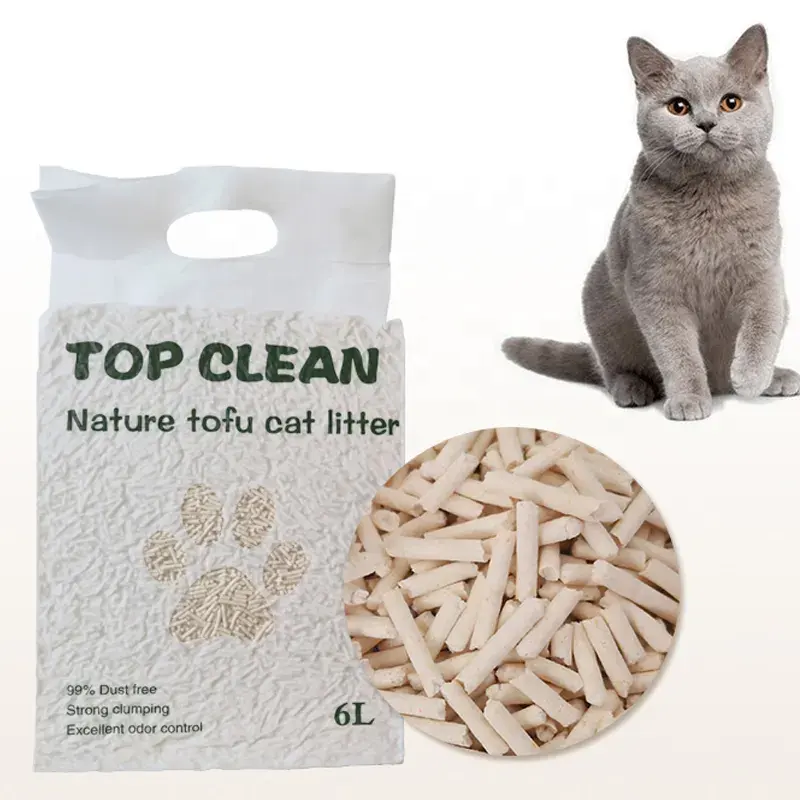 Arena para gatos de soja de tofu fresco felino de fábrica, arena para gatos rota de primera calidad, arena para gatos biodegradable, súper autolimpiante