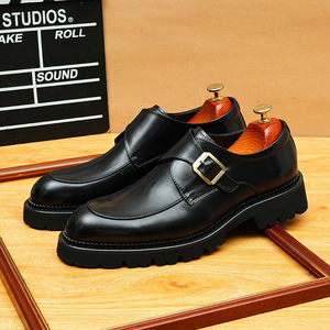 Thick-soled leather <b>shoes</b>, adding <b>height</b> for business and casual wear, with adjustable buckles and retro British pointed toe des - Product Image 3