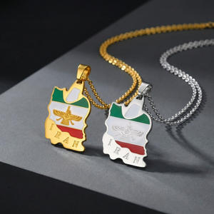 Collier en acier inoxydable pour homme et femme, pendentif carte de l'Iran, paix mondiale, espoir - Product Image 1