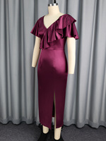Vêtements de mode Ocstrade robes de soirée à fente bordeaux robes de soirée pour femmes col en V à volants manches courtes robes de soirée grande taille pour femmes