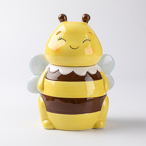 Tarro de almacenamiento de galletas de cerámica de <span class=keywords><strong>colmena</strong></span> de abeja amarilla 3D, hecho a mano personalizado - Product Image 4