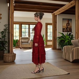 2025 Bloemenmouw Gerimpelde Gelaagde Elegante Boho Jurk voor Dames Herfst Bruiloft Gast Outfit Lange Zwierige Dagjurk - Product Image 2