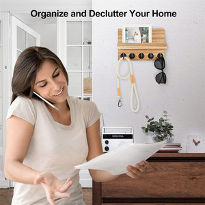 Wooden Wall Mounted Key Rack <b>With</b> <b>Shelf</b> And <b>Hooks</b> Nordic Style Entryway Coat Rack Durable Storage Organizer - Product Image 4
