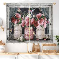 Rideaux de cuisine Rose clair à motifs floraux, rideaux courts de style café, rideaux de fenêtre style ferme Mason Jar, 2 panneaux