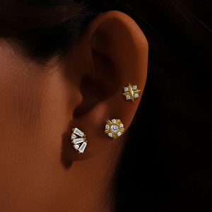 CANNER Venta al por mayor Pendientes de Plata de Ley 925 con diseño de Estrella, Flor y Hoja, con Zirconia Marquesa de base plana, tipo piercing y de tuerca, Joyería para Mujer - Product Image 5