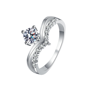 Dainty Hot Sale <b>925</b> Sterling <b>Silver</b> Wedding <b>Ring</b> Princess Crown 0.5ct Vvs1 Moissanite Diamond Trendy Bridal <b>Ring</b> - Product Image 1