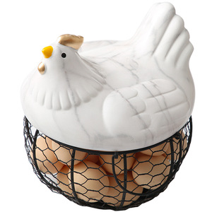 Hen Shape Egg <b>Basket</b> Wrought Iron <b>Wire</b> Mesh Storage Container Kitchen Decorative Round Food Holder For Eggs Potatoes Garlic - Product Image 5