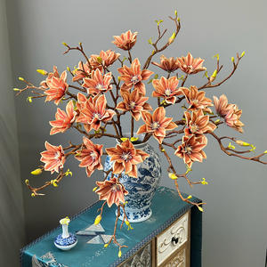 Fleurs artificielles de <span class=keywords><strong>magnolia</strong></span> <span class=keywords><strong>rose</strong></span> 3 étoiles porte-bonheur pour mariages, décoration intérieure et accessoires de photographie - Product Image 2