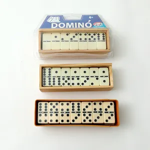 Juego de azulejos de dos piezas de dominó, juego de mesa con números clásicos con estuche de transporte de madera, 28 piezas