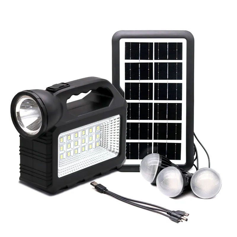 Outdoor portable waterproof led lighting solar system gdliting black color full set solar system with light bulb