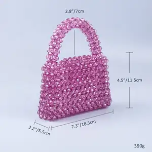 2023 Ins Design Popular Solid Color Crystal Evening Pearl Handbag Customizable Handmade Beaded Bag For Women