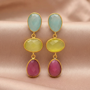 Pendientes de Latón al por Mayor, Hechos a Mano, Estilo Étnico, Unisex, con Piedras Preciosas, Fabricante y Proveedor de Marca - Product Image 2