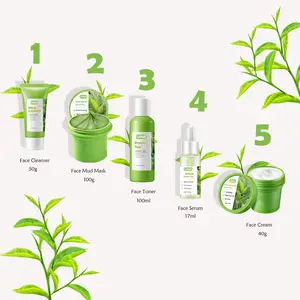 Produits de soins de la peau personnalisés au thé vert végétalien biologique avec logo de marque privée du client Kit de soins de la peau coréen pour le contrôle de l'huile pour la peau