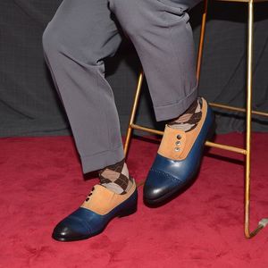 Customized <b>Personalized</b> Button-Up Leather Shoes for Men Handcrafted Genuine Cowhide Blue Casual Dress Height Increasing Autumn - Product Image 4