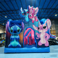 Château gonflable commercial à thème Stitch avec toboggan, en PVC bleu, pour la location de jeux d'enfants