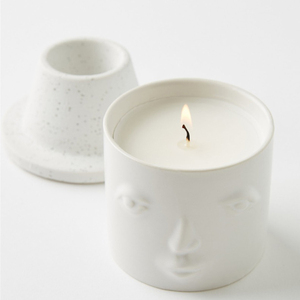New Design Candle Vessels Container Matchbox Lid Face Design Ceramic Candle Jar with hat lid