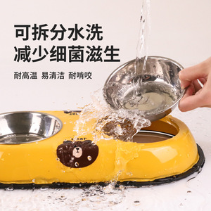 Qi Oh – bol pour chien en acier inoxydable, double distributeur de nourriture et d'eau, forme ovale, design ours, QW1880 - Product Image 2