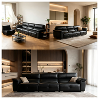 Canapé carré moderne en cuir véritable inclinable 3 places pour salon, mobilier de salon