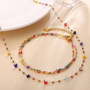 Collar de Cristal para Mujer, Chapado en Oro de 18K, Acero Inoxidable, Forma de Corazón, Piedra Natural Irregular, Cadena para Clavícula de Uso Diario - Product Image 2