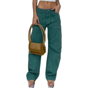 Pantalon Cargo Baggy taille haute pour femme Y2K mode jean droit jambe large avec poche à rabat coupe décontractée taille XL - Product Image 4
