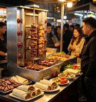 Machine à shawarma au gaz à 4 brûleurs, rôtissoire verticale commerciale pour kebab, poulet, bœuf, agneau et brochettes de légumes