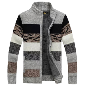 Cardigan tricoté pour homme, tendance, personnalisé, grande taille, vintage, hiver, jacquard, col mandarin, imprimé, anti-rétrécissement, zippé, OEM - Product Image 3