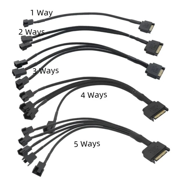 SATA 3/4-Pin Fan Sleeved Copper Power Splitter Cable Adapter 15-Pin SATA 1/2/3/4/5 TX3/TX4 PWM 12V PC Case Cooler Y Cord