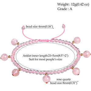 Cheville en perles de quartz rose naturel en gros, perles facettées de 3-4 mm, breloques pendantes de 8 mm, cordon réglable pour petites revendeuses, support OEM - Product Image 3