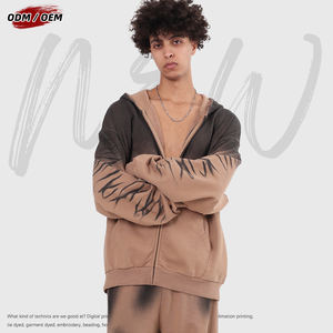 Sudadera con capucha para hombre, oversize, con cremallera YKK, frontal abierto, efecto tie-dye, lavado Monkey Wash, vintage, 100% algodón, 430GSM - Product Image 4