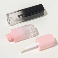 Flacon de brillant à lèvres carré de 6 ml, couleur dégradée, emballage individuel, rouge, en plastique