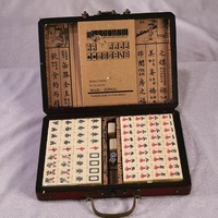 Tuiles de Mahjong en Mélamine de Haute Qualité, Petites, avec Boîte en Cuir Antique pour Divertissement en Dortoir, Tuiles de Mahjong Anglaises