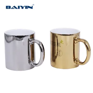 Baiyin Goud Zilver 11Oz Sublimatie Mokken Groothandel Plating Sublimatie Mok Met Gouden Handvat Sublimatie Mokken