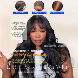 Peluca de pelo brasileño nuevo y novedoso del fabricante, rizada larga con ondas grandes, flequillo, encaje frontal, cubierta de cabeza completa, peluca con punto de fibra química - Product Image 2
