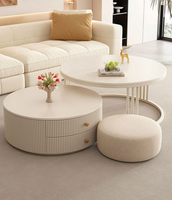 Table basse blanc pur avec base en métal, rangement, plateau en résine durable, design moderne et luxueux pour la maison, les petits appartements et les salons
