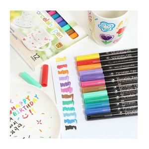 Marcadores Acrílicos Premium de 12 Colores, Rotuladores para Porcelana y Cerámica con Pincel, para Regalos de Navidad, Marcadores Permanentes y Resaltadores - Product Image 3