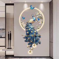 Art mural lumineux LED Paon bleu, magnifique effet lumineux vertical personnalisable, belle décoration suspendue pour salon