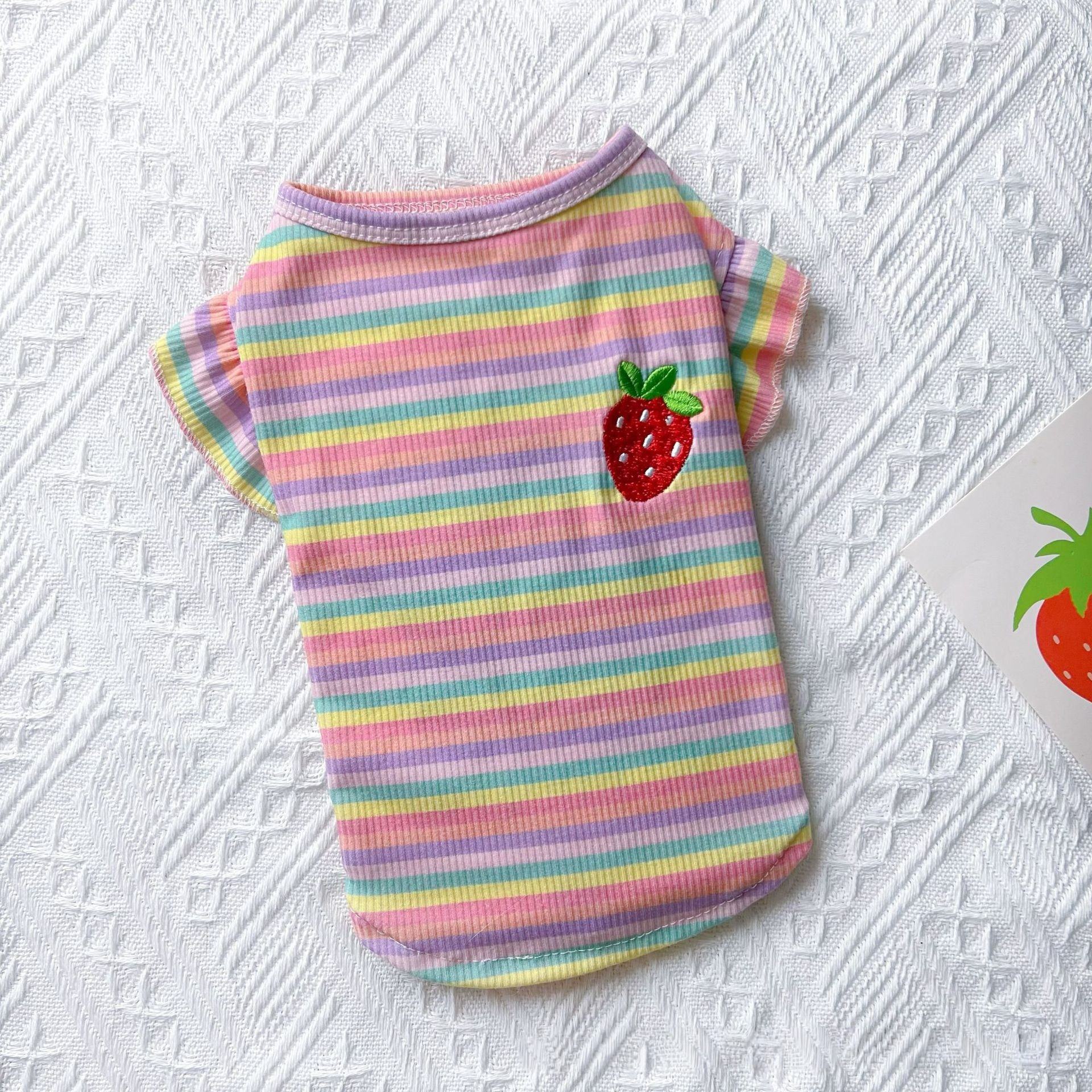 SKU-1 - เสื้อกั๊กลายทางสตรอว์เบอร์รี (สีชมพู) แขนระบาย