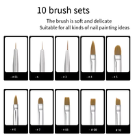 Ensemble de 10 pinceaux à ongles professionnels de haute qualité avec manche métallique coloré, pour gel, liner, peinture plate et ovale, outils de manucure pour salon