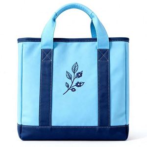 Bolsa de Lona con Ribete en Contraste y Bordado Floral para Mujer, Ideal para Compras Diarias o Regalos - Product Image 1